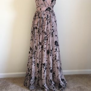 Luxxel blush with black floral print maxi dress